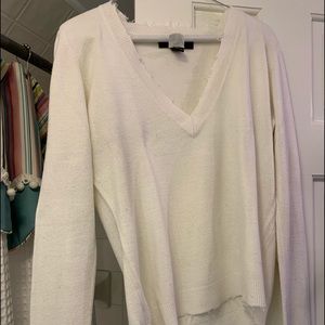 V-neck white sweater